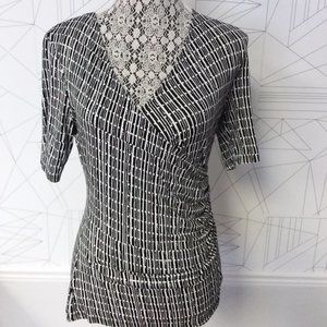 Ann Taylor Petite Black and White Wrap Top